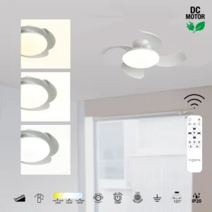 Ventilador plafón Aloha II – Aspas retráctiles, LED regulable CCT y mando (blanco / blanco-madera) 11 Ventilador de techo tipo plafón Aloha II con aspas retráctiles, motor DC y luz LED regulable