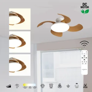 Ventilador plafón Aloha II – Aspas retráctiles, LED regulable CCT y mando (blanco / blanco-madera) 4 Ventilador de techo tipo plafón Aloha II con aspas retráctiles, motor DC y luz LED regulable