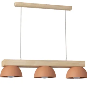 Regleta de lámpara de 3 luces en cerámica color terracota y madera natural, diámetro de 18 cm.