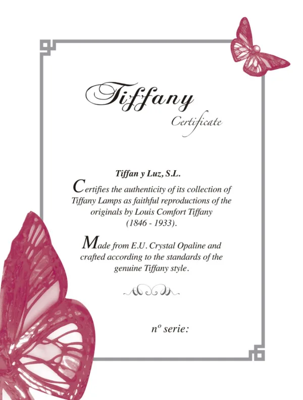 Lámpara Tiffany certificado autenticidad y número de serie