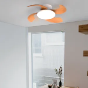 Ventilador con luz led aloha en blanco o madera. Aspas reducidas.