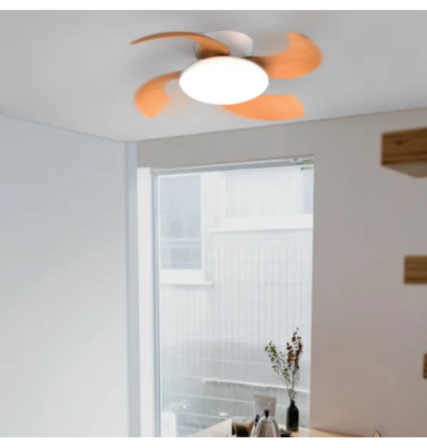 Ventilador con luz led aloha en blanco o madera. Aspas reducidas.