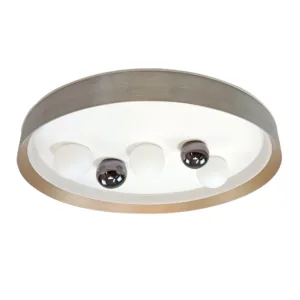 Lámpara de techo Plafón LED Peyto, diseño moderno con bordes en níquel y detalles interiores en blanco y plateado.