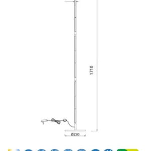 Lámpara de pie de diseño minimalista en acabado negro mate, con iluminación LED integrada de 25W, luz cálida de 3000K y 1950 lúmenes.