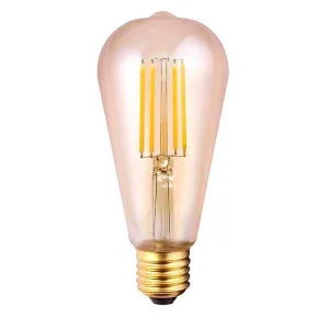 Bombilla LED vintage de cristal ámbar en forma de pera de 6,5W, 650 lúmenes y luz muy cálida de 2200K. Modelo MANTRA R09228 con casquillo E27, ideal para crear ambientes acogedores y elegantes con un toque retro.