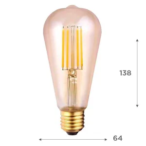 Bombilla LED vintage de cristal ámbar en forma de pera de 6,5W, 650 lúmenes y luz muy cálida de 2200K. Modelo MANTRA R09228 con casquillo E27, ideal para crear ambientes acogedores y elegantes con un toque retro.