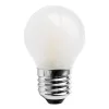 Bombilla esférica LED mate de 6,5W con casquillo E27 y apertura de 360º. Disponible en luz neutra 4000K (LMR09238) y luz cálida 3000K (LMR09237).