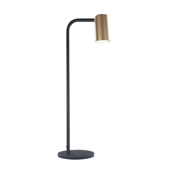 Lámpara de sobremesa SAL, fabricada en aluminio con foco orientable. Disponible en blanco mate, negro mate y negro con oro. Compatible con bombilla LED GU10 máx. 10W (no incluida).