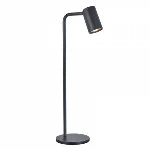 Lámpara de sobremesa SAL, fabricada en aluminio con foco orientable. Disponible en blanco mate, negro mate y negro con oro. Compatible con bombilla LED GU10 máx. 10W (no incluida).