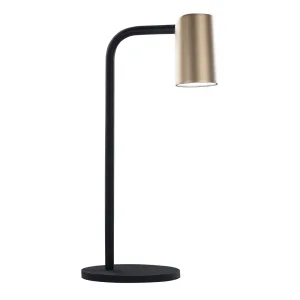 Lámpara de sobremesa SAL, fabricada en aluminio con foco orientable. Disponible en blanco mate, negro mate y negro con oro. Compatible con bombilla LED GU10 máx. 10W (no incluida).