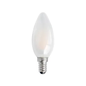 Bombilla vela LED mate de 4W con apertura de 360º y casquillo E14. Disponible en luz neutra 4000K (LMR09242) y luz cálida 3000K (LMR09241).