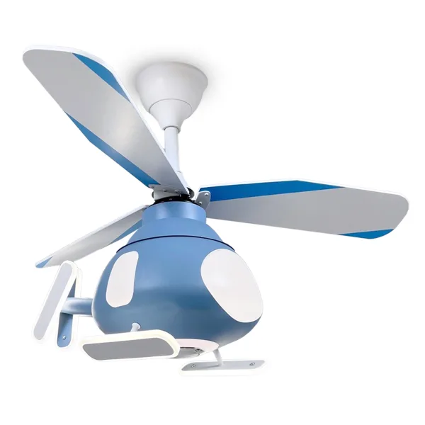 Descubre el ventilador de techo infantil Topa, con diseño de helicóptero, iluminación LED RGB regulable y Bluetooth. 6 velocidades, 3 tonalidades de luz y aspas de madera.