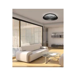 Ventilador plafón Himalaya con aspas internas, luz LED y motor silencioso, en blanco, negro y madera