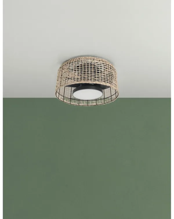 Ventilador Madeira negro con ratán natural y luz LED regulable