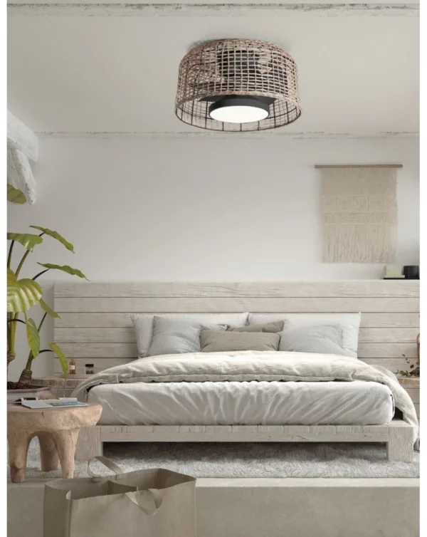 Ventilador Madeira negro con ratán natural y luz LED regulable