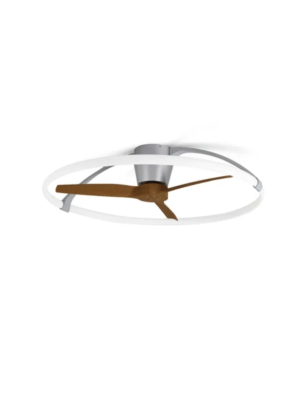 Ventilador de techo Nepal, disponible en versiones de 105 cm y 75 cm, con motor DC ultra silencioso, luz LED regulable en intensidad y temperatura de color, y control inteligente mediante mando a distancia, app móvil y asistentes de voz. Diseño moderno y eficiente para estancias de 13 a 20 m².