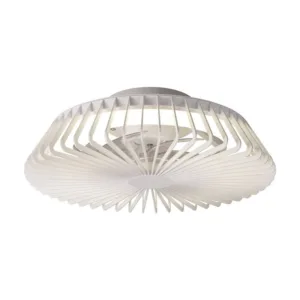 Ventilador plafón Himalaya con aspas internas, luz LED y motor silencioso, en blanco, negro y madera