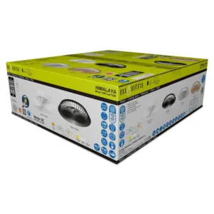 Ventilador plafón Himalaya con aspas internas, luz LED y motor silencioso, en blanco, negro y madera