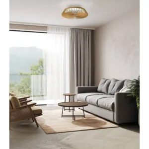 Ventilador plafón Himalaya con aspas internas, luz LED y motor silencioso, en blanco, negro y madera