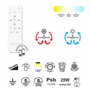 Ventilador plafón Himalaya con aspas internas, luz LED y motor silencioso, en blanco, negro y madera