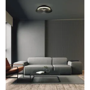 Ventilador plafón Himalaya con aspas internas, luz LED y motor silencioso, en blanco, negro y madera