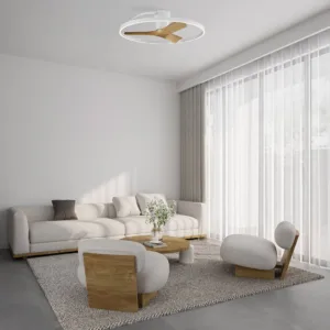 Ventilador de techo Nepal con motor DC ultra silencioso, disponible en diámetros de 105 cm y 75 cm, luz LED regulable en intensidad y temperatura de color (2700 K–5000 K), control mediante mando a distancia, app móvil y asistentes de voz. Ideal para estancias de 13 a más de 20 m².