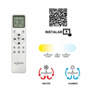 Ventilador de techo Nepal con motor DC ultra silencioso, disponible en diámetros de 105 cm y 75 cm, luz LED regulable en intensidad y temperatura de color (2700 K–5000 K), control mediante mando a distancia, app móvil y asistentes de voz. Ideal para estancias de 13 a más de 20 m².