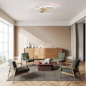 Ventilador de techo LED Ocean con aspas de madera acrílica, motor DC silencioso y luz regulable