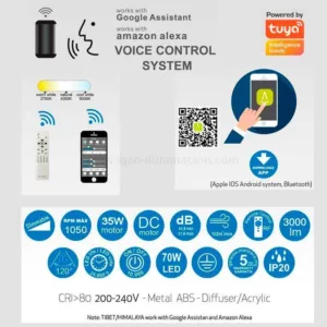 Ventilador Tibet y Tibet Mini con motor silencioso, luz regulable y control inteligente