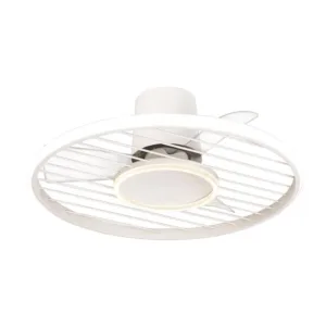 Ventilador de techo Soho con luz LED regulable, motor silencioso y control remoto. Disponible en blanco, negro y haya.
