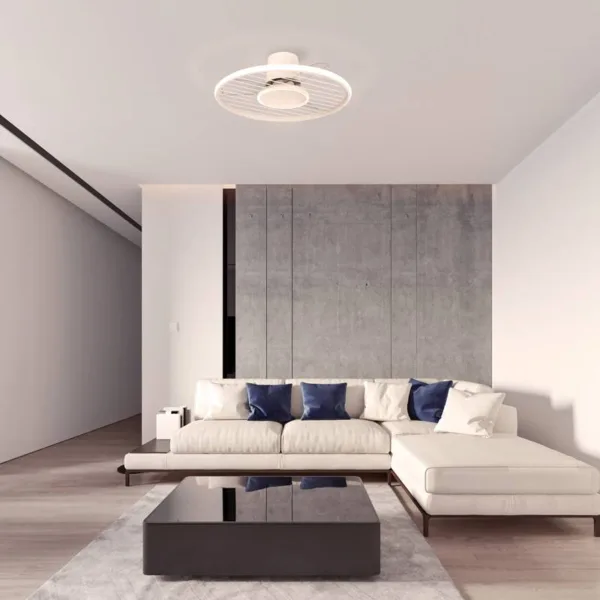 Ventilador de techo Soho con luz LED regulable, motor silencioso y control remoto. Disponible en blanco, negro y haya.