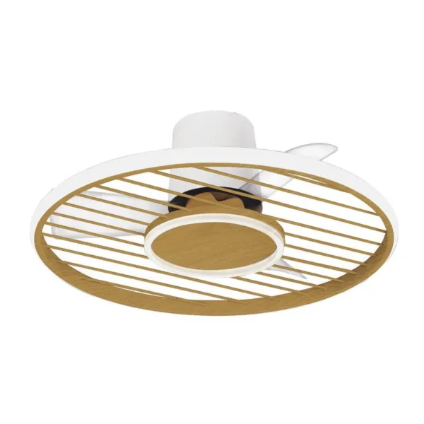 Ventilador de techo Soho con luz LED regulable, motor silencioso y control remoto. Disponible en blanco, negro y haya.
