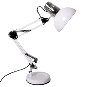 Flexo de escritorio articulable con casquillo E27, disponible en azul, lila, amarillo, negro-cuero y blanco-cromo