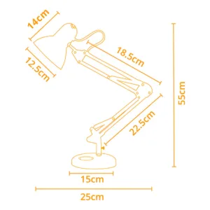 Flexo de escritorio articulable con casquillo E27, disponible en azul, lila, amarillo, negro-cuero y blanco-cromo