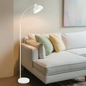 Pie de salón NIU de estilo lector con cabezal orientable e interior blanco, casquillo E27