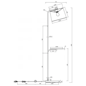 Lámpara de pie TAU en latón con pantalla de lino y bandeja metálica
