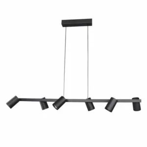 Lámpara de techo colgante SAL de 6 focos orientables con altura regulable, acabados blanco mate, negro mate o negro con oro