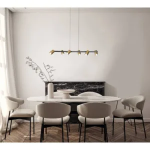 Lámpara de techo colgante SAL de 6 focos orientables con altura regulable, acabados blanco mate, negro mate o negro con oro