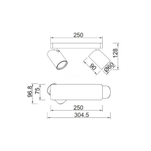 Regleta SAL de 2, 3 o 4 focos orientables compatible con bombillas GU10, acabados blanco, negro u oro/negro