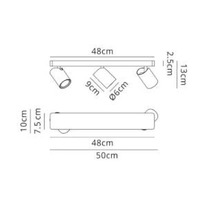 Regleta SAL de 2, 3 o 4 focos orientables compatible con bombillas GU10, acabados blanco, negro u oro/negro