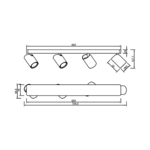 Regleta SAL de 2, 3 o 4 focos orientables compatible con bombillas GU10, acabados blanco, negro u oro/negro