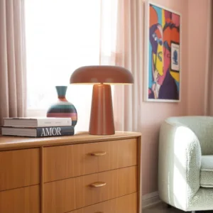 Lámpara de sobremesa retro IDEA – Metálica, 2 x E14, colores (amarillo, terracota, verde o arena) 4 Sobremesa retro IDEA metálica con dos casquillos E14 y pantalla cóncava, colores pastel