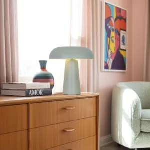 Lámpara de sobremesa retro IDEA – Metálica, 2 x E14, colores (amarillo, terracota, verde o arena) 6 Sobremesa retro IDEA metálica con dos casquillos E14 y pantalla cóncava, colores pastel