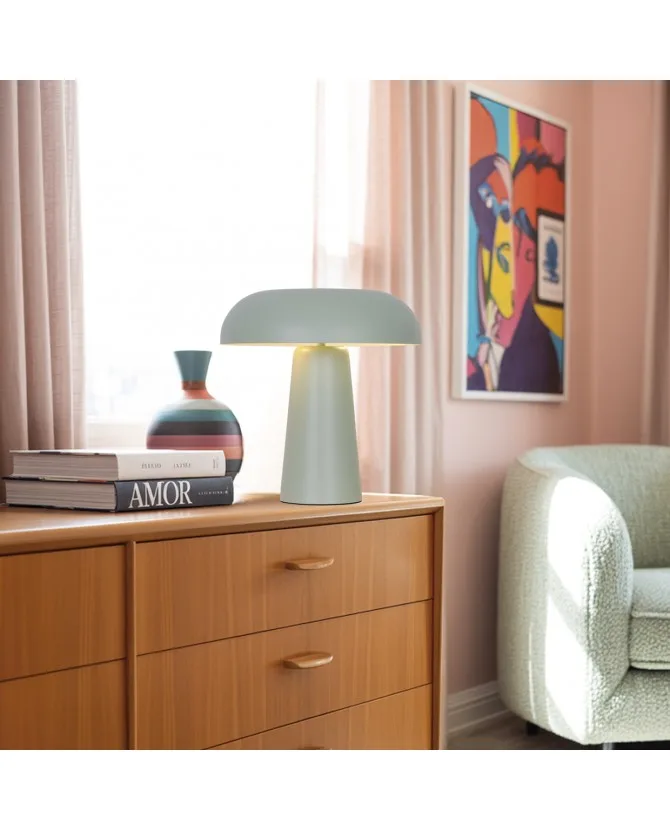 Lámpara de sobremesa retro IDEA – metálica 2 x E14 (31×30×30 cm) Sobremesa retro IDEA metálica con dos casquillos E14 y pantalla cóncava, colores pastel