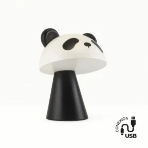 Lámpara infantil con forma de oso panda, LED integrado 3W 3000K, recargable por USB, blanco y negro