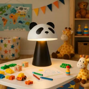 Lámpara infantil con forma de oso panda, LED integrado 3W 3000K, recargable por USB, blanco y negro