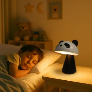 Lámpara infantil con forma de oso panda, LED integrado 3W 3000K, recargable por USB, blanco y negro