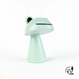 Lámpara infantil con forma de rana en verde, LED integrado 3W 3000K, recargable por USB