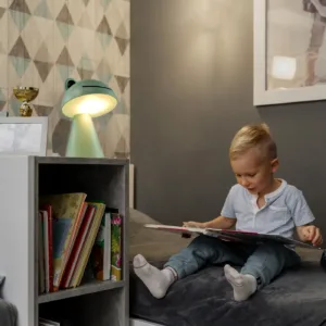 Lámpara infantil con forma de rana en verde, LED integrado 3W 3000K, recargable por USB