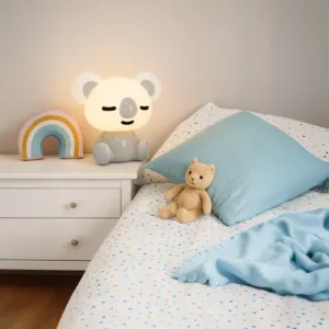 Lámpara infantil con forma de koala blanca y gris, LED 3W 4000K, tres intensidades y batería USB